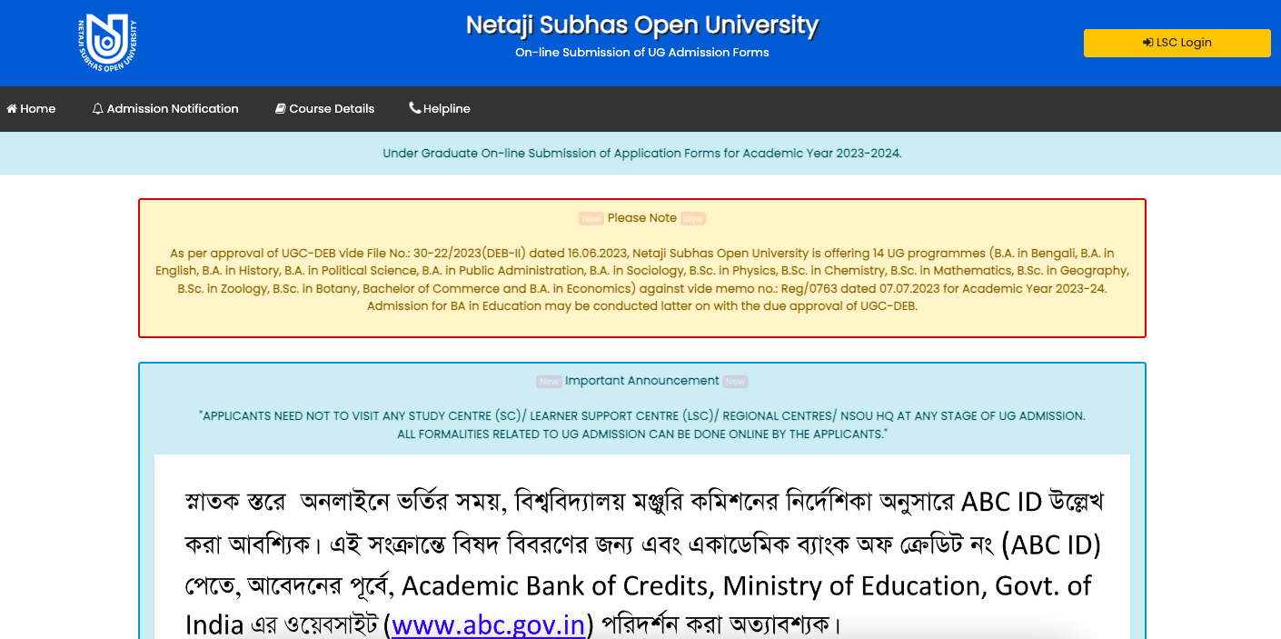 NSOU Honours Admission 2024: Netaji Subhas Open University Admission In ...